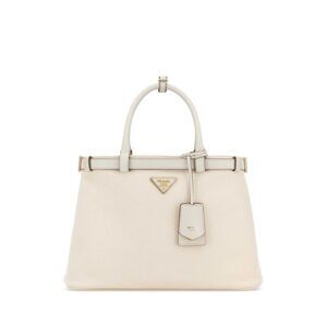Prada Women Ivory Canvas Shopping Bag